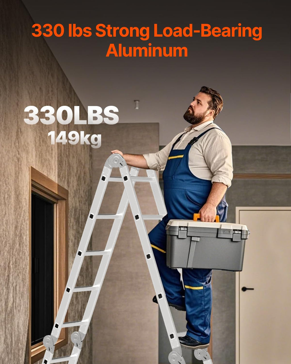 Multi-Purpose Folding Ladder, 7-in-1 Adjustable Telescoping Ladder, 330 lbs Capacity B19934