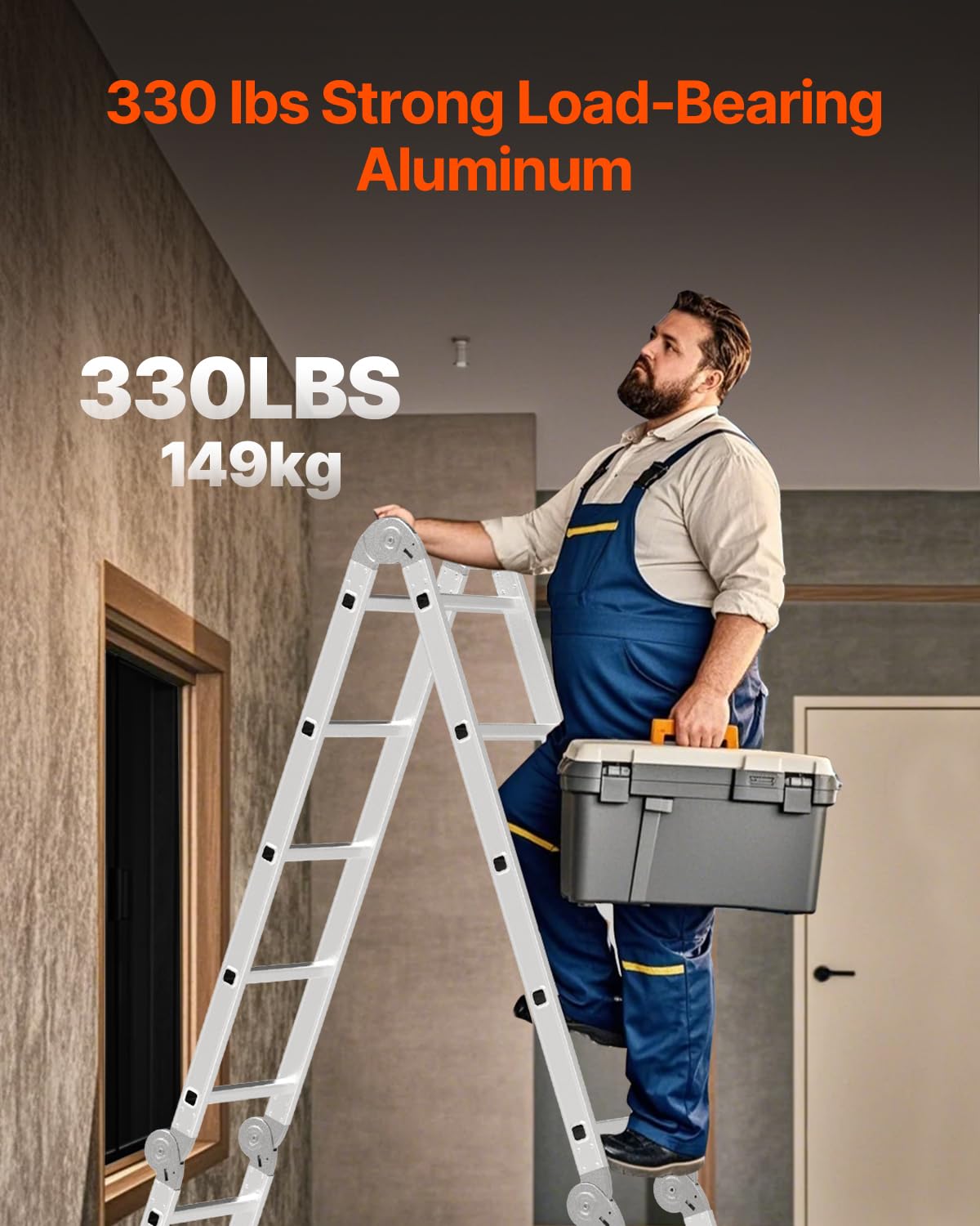 Multi-Purpose Folding Ladder, 7-in-1 Adjustable Telescoping Ladder, 330 lbs Capacity B19934