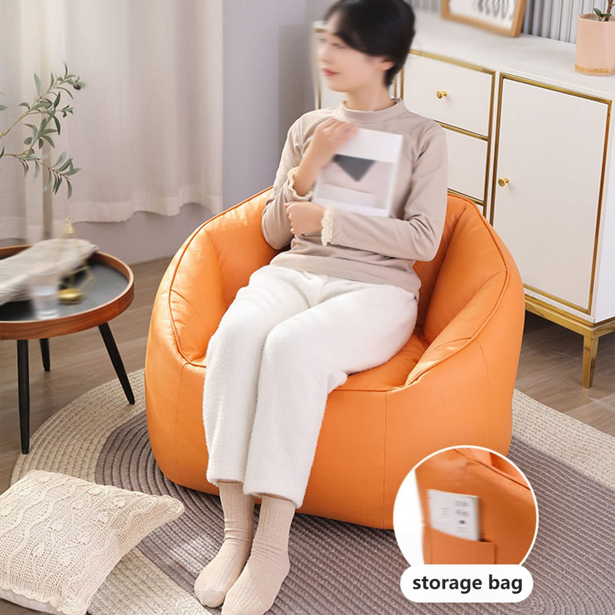Stuffable Bean Bag Chair Cover Small Beige Yellow W5837