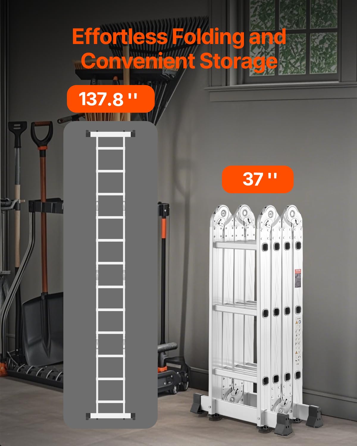 Multi-Purpose Folding Ladder, 7-in-1 Adjustable Telescoping Ladder, 330 lbs Capacity B19934