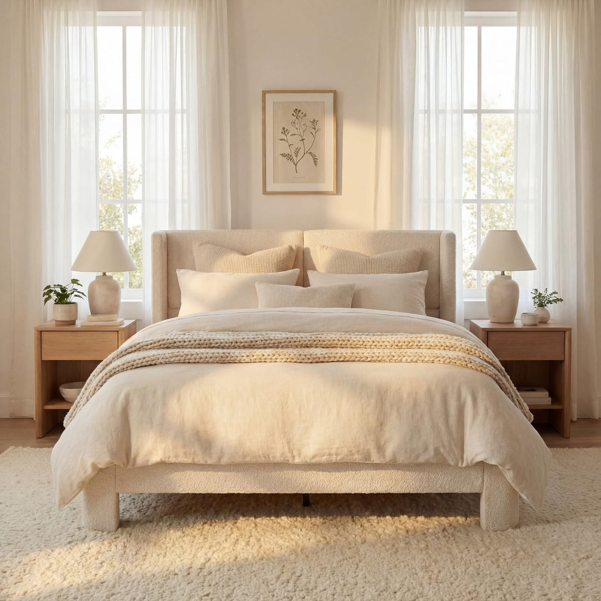 Queen Bed Frame with USB Ports & Wingback Headboard A5762