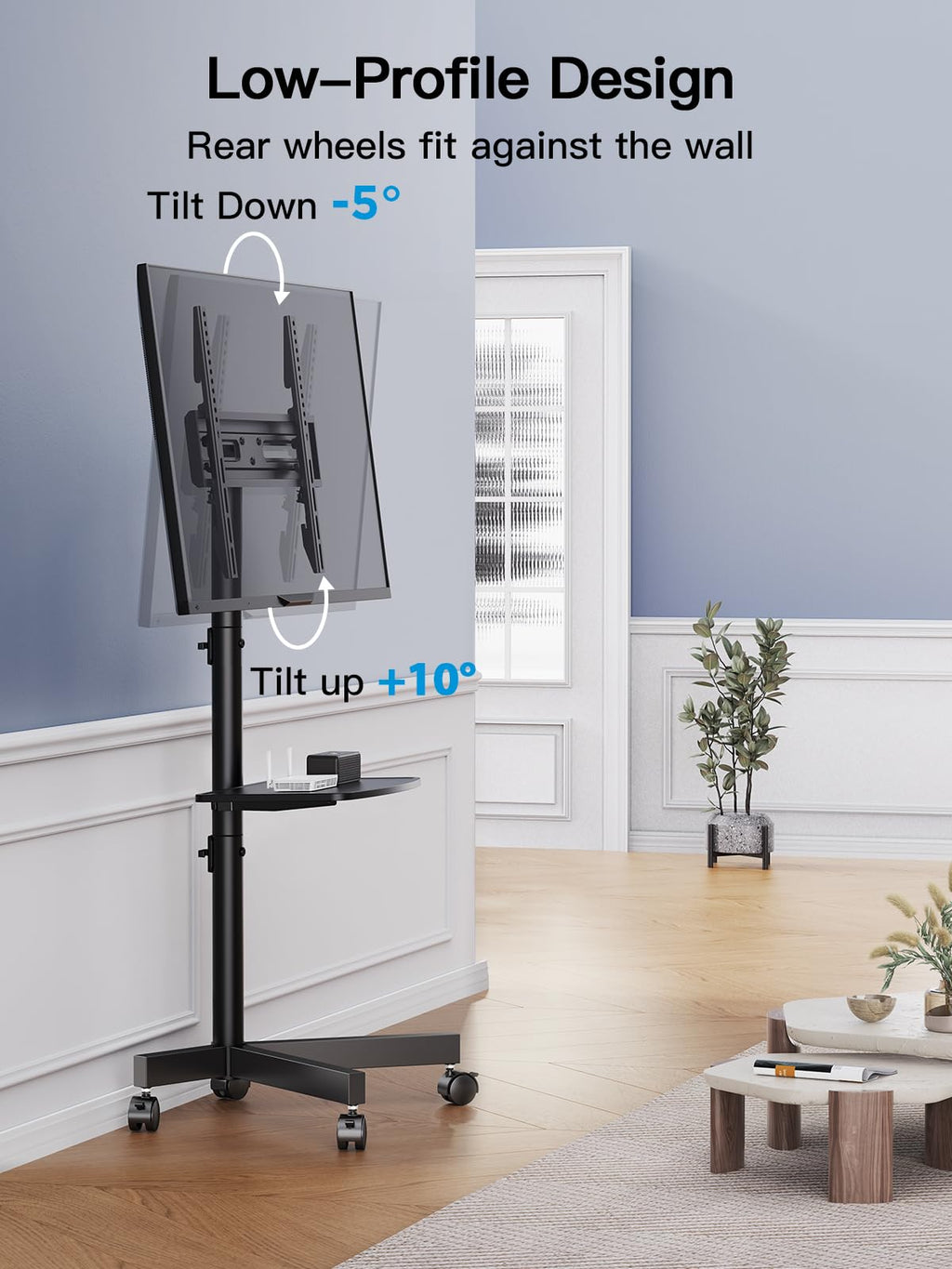 Rolling TV Stand on Wheels for 23-65 Inch TVs, Tilt Mobile TV Cart Holds up to 99 lbs with Adjustable Height Shelf H9430