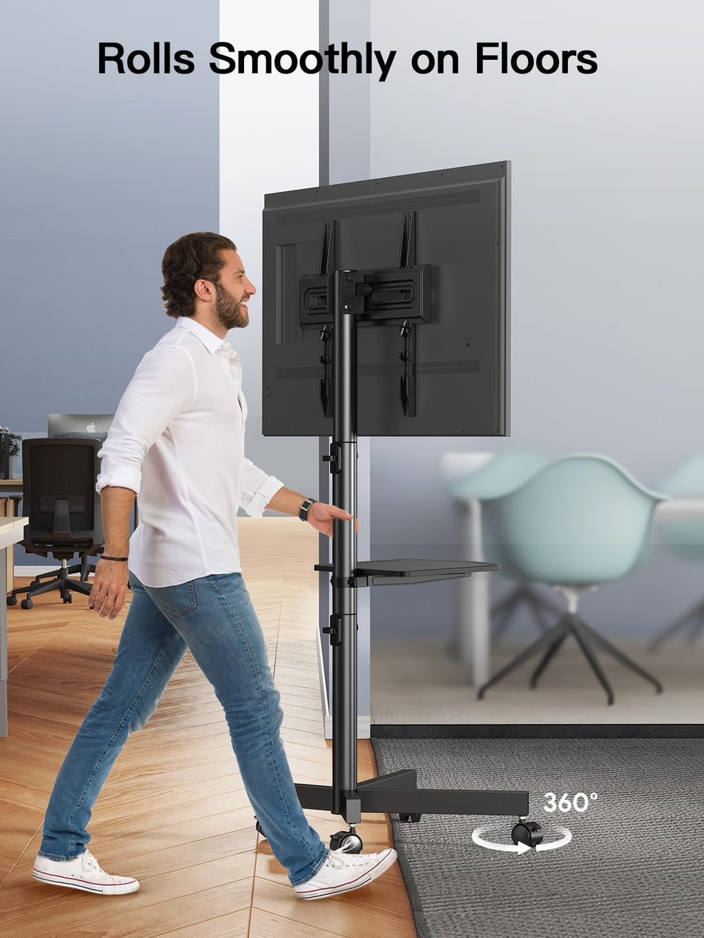 Rolling TV Stand on Wheels for 23-65 Inch TVs, Tilt Mobile TV Cart Holds up to 99 lbs with Adjustable Height Shelf H9430