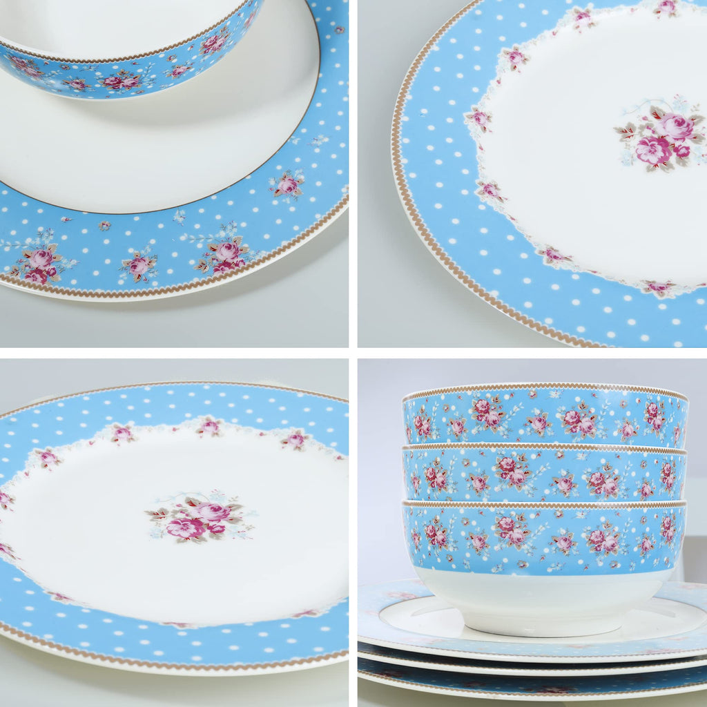 12 Piece Blue Floral Ceramic Dinnerware Set W872920