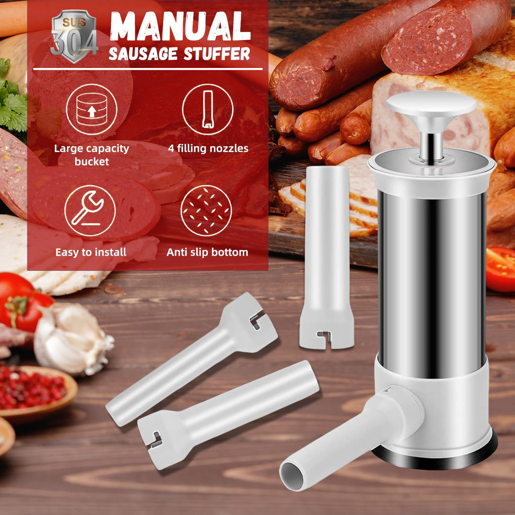 2.2lb Stainless Steel Sausage Stuffer with 4 Stuffing Tubes O8080