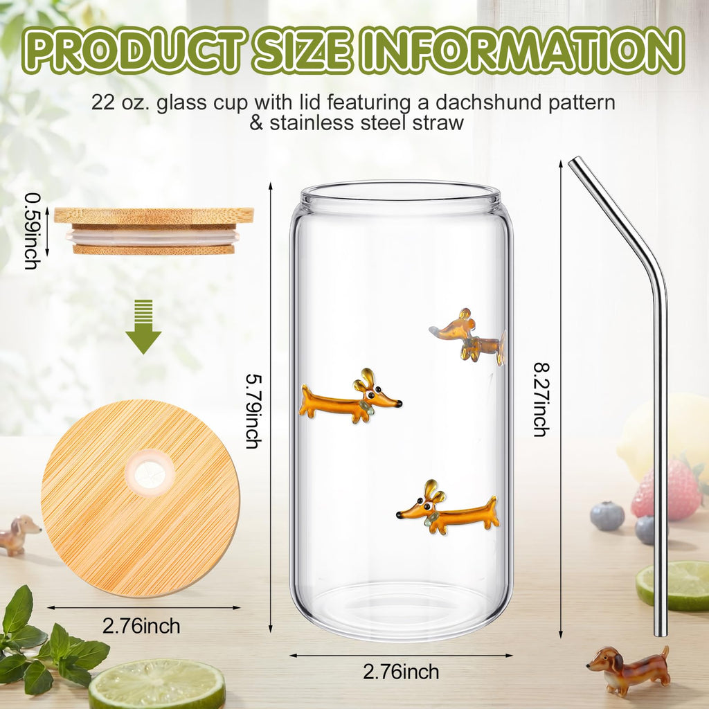 22 oz Dachshund Glass Cup with Lid Straw X310232