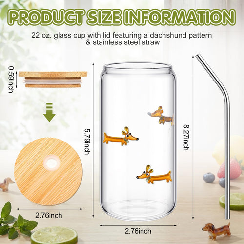 22 oz Dachshund Glass Cup with Lid Straw X310232