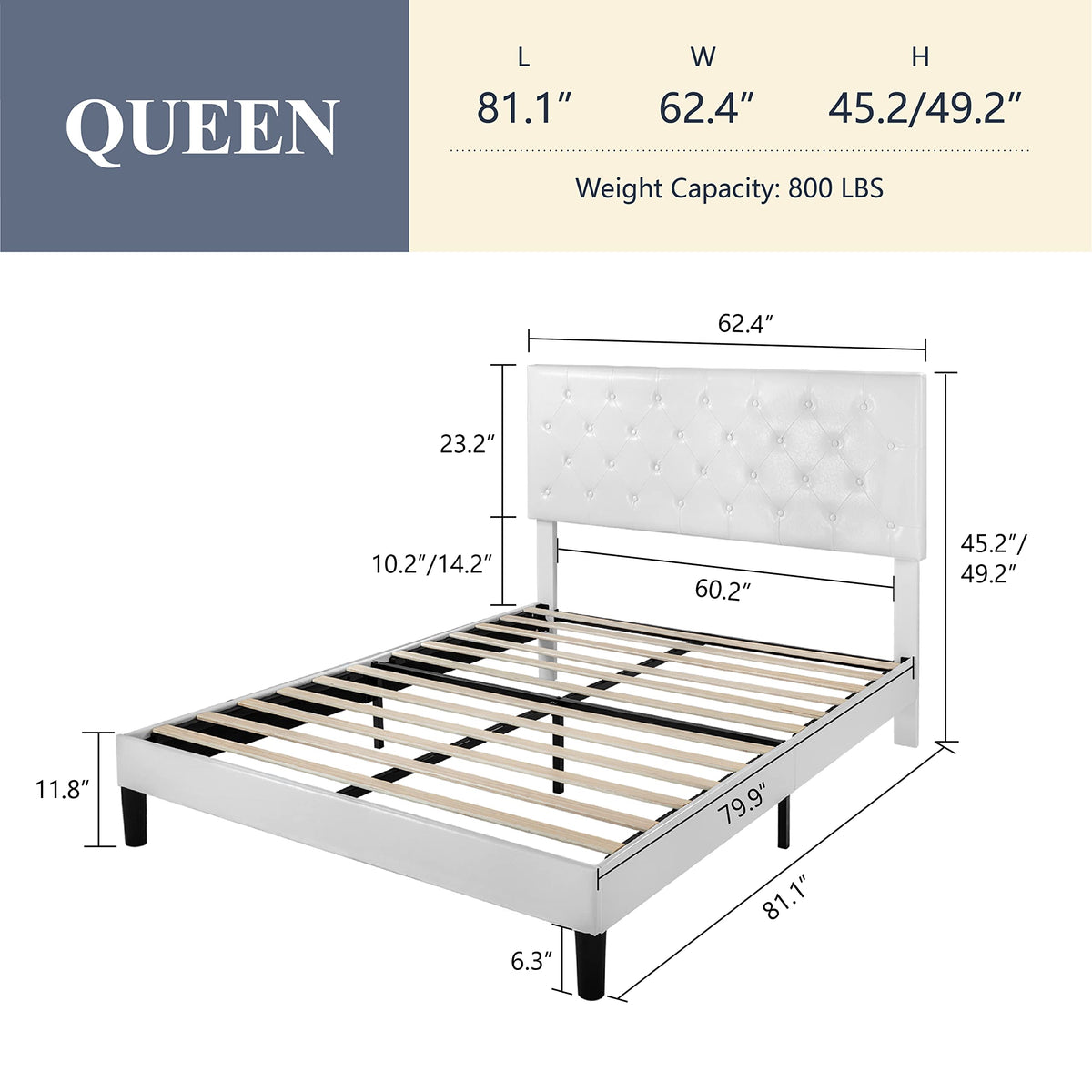 Queen Size Platform Bed Frame with Faux Leather Headboard Z912561