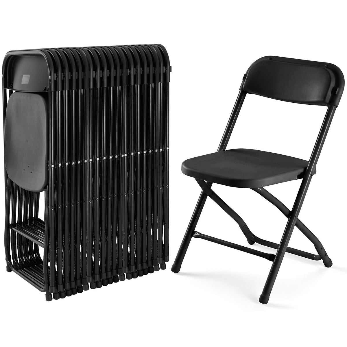 Folding Chairs Set of 10, 330lbs Heavy Duty Plastic Stackable Chairs, Portable Foldable Indoor Outdoor Chairs for Party, Camping, Patio & Events, Black O821