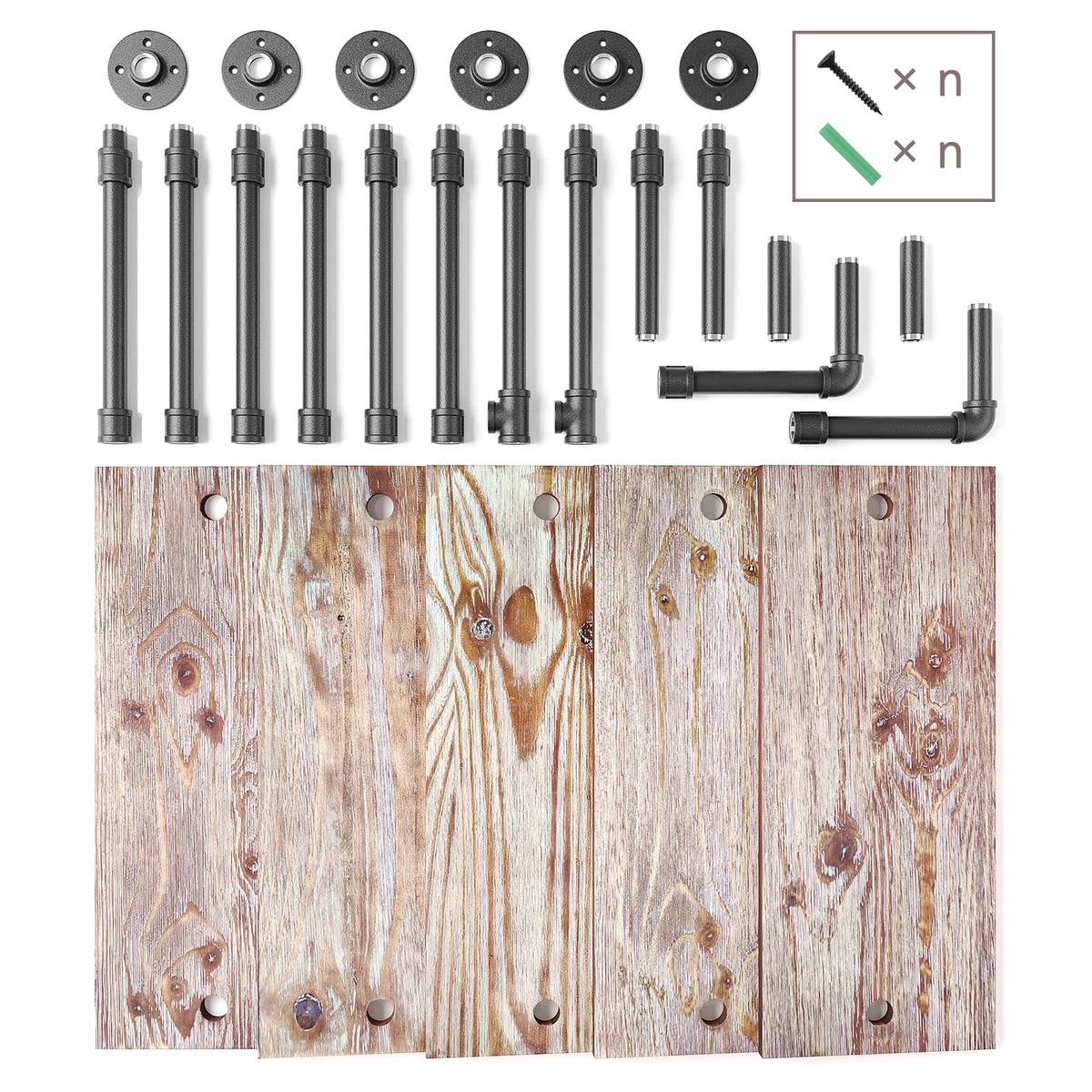 5 Tier Solid Wood Industrial Pipe Ladder Shelf L207