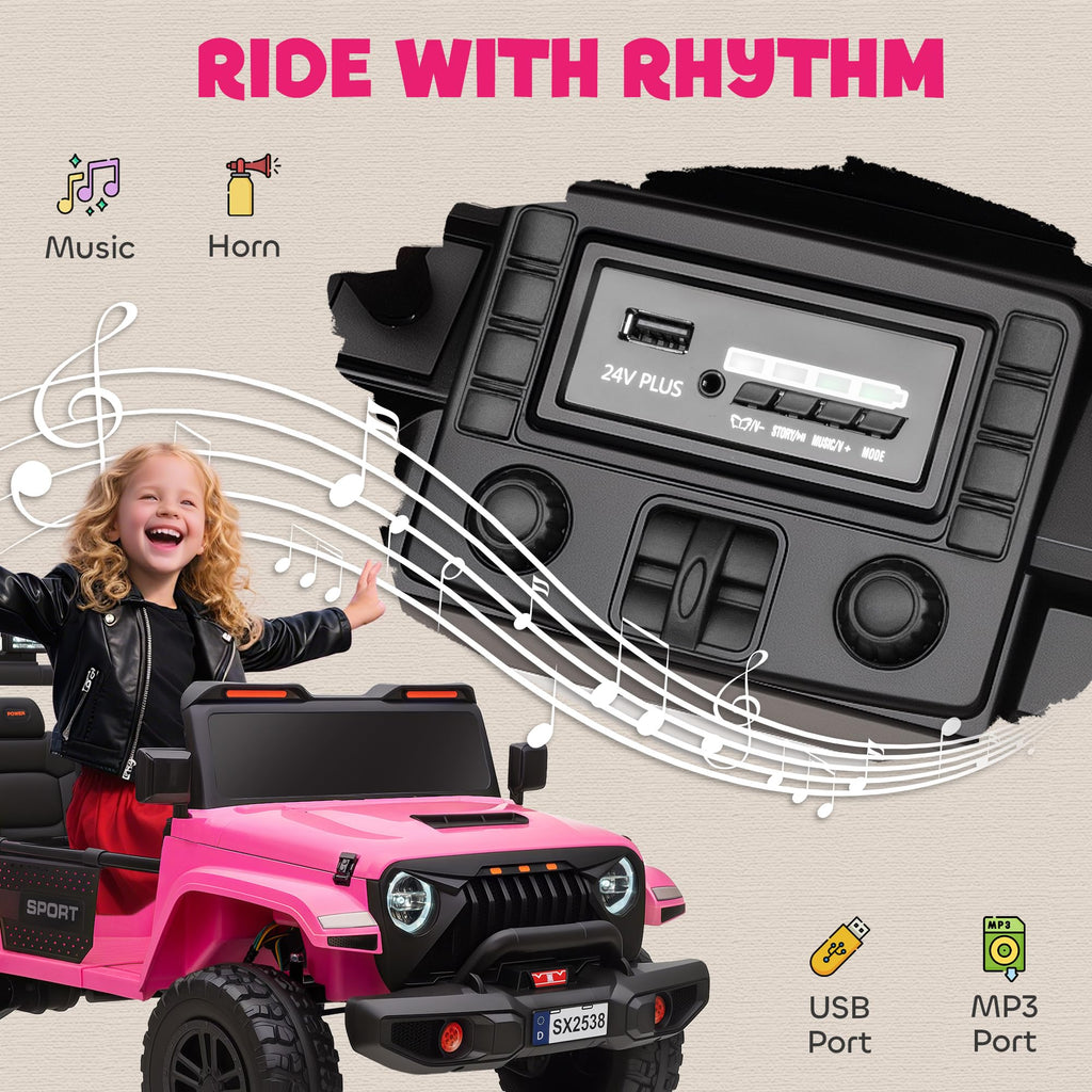 24V 2-Seater Kids Ride on Truck Car Pink U501378