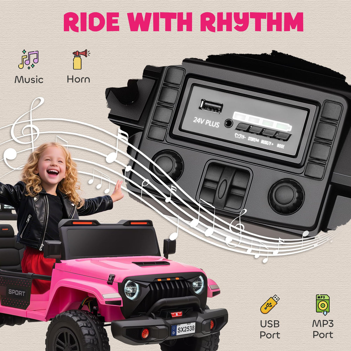 24V 2-Seater Kids Ride on Truck Car Pink U501378