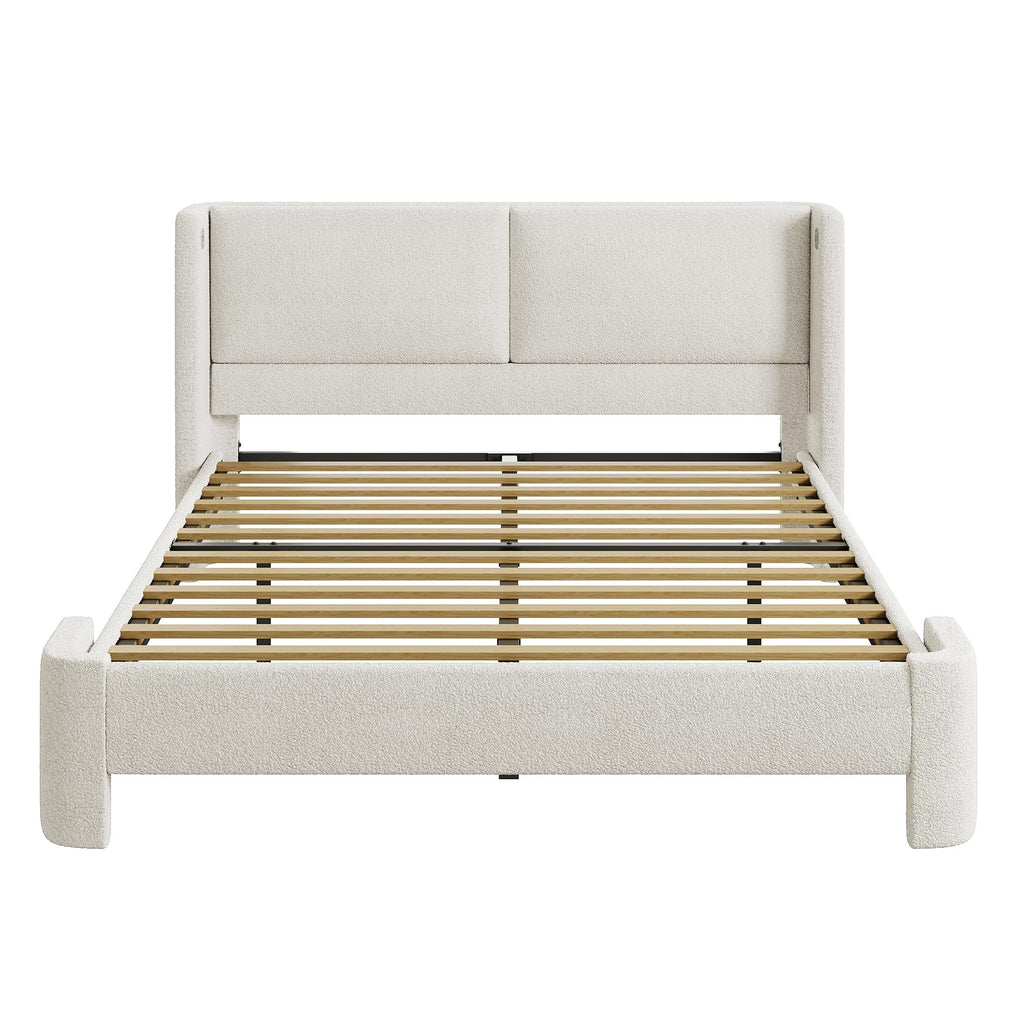 Queen Bed Frame with USB Ports & Wingback Headboard A5762
