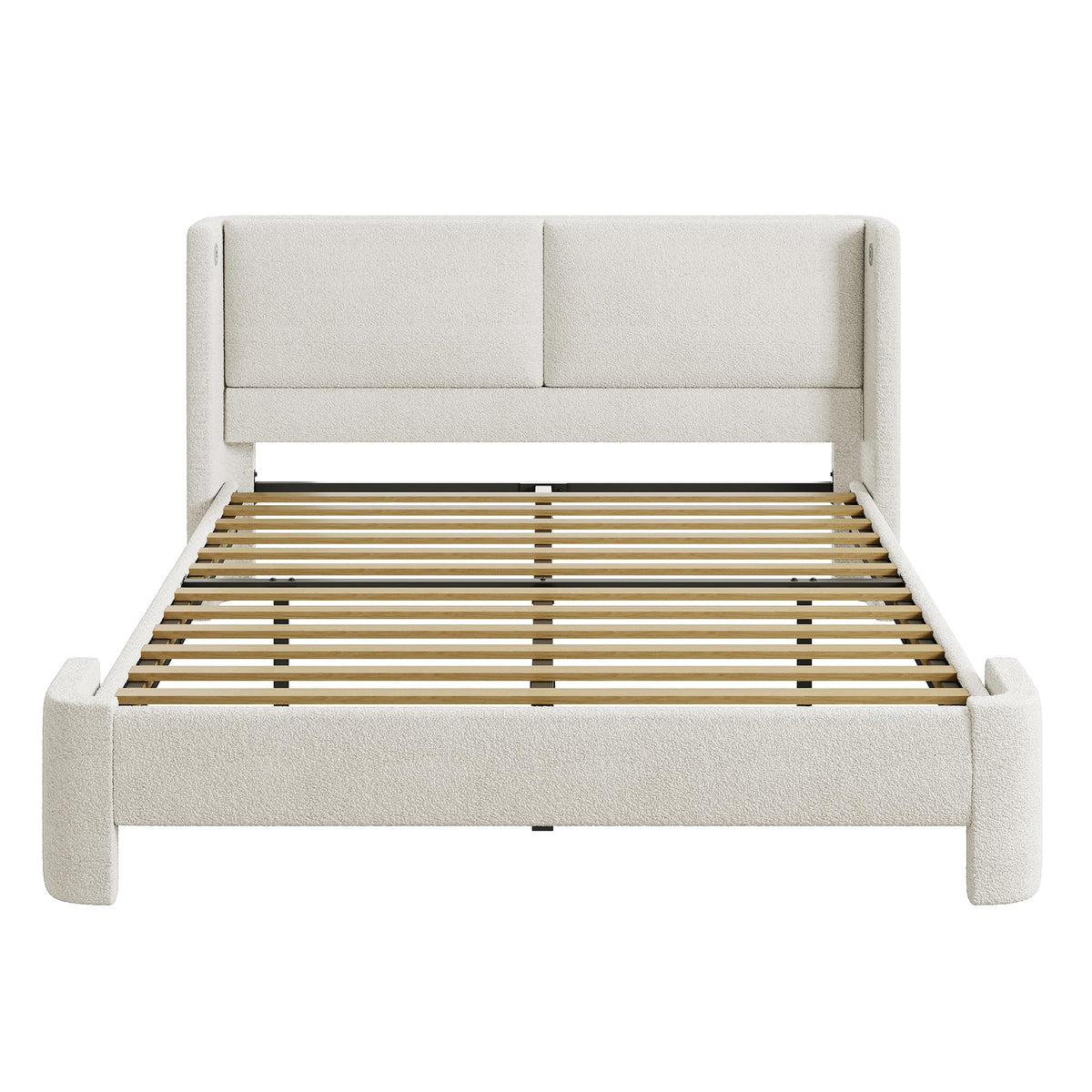 Queen Bed Frame with USB Ports & Wingback Headboard A5762