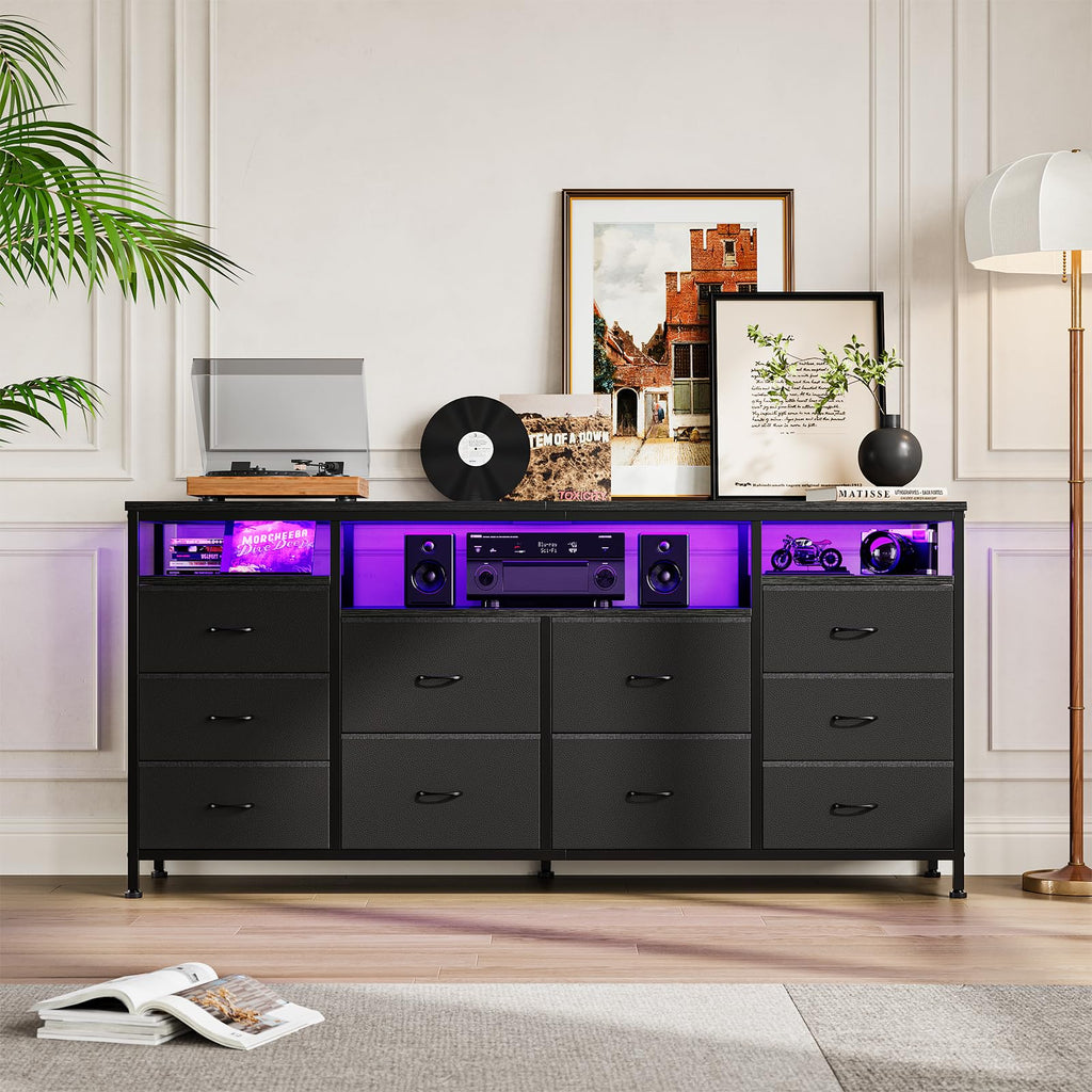 10 Drawer Dresser TV Stand with LED Lights and Power Outlets X937