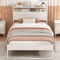 White Metal Twin Bed Frame with 2-Tier Storage Headboard L945506