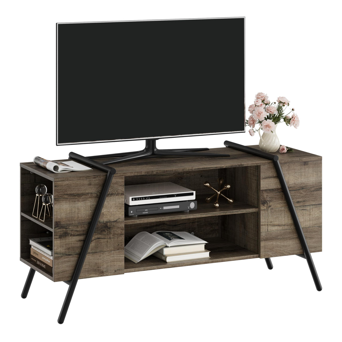 47 Inch TV Stand with Slanted Metal Legs and Adjustable Open Shelf A615