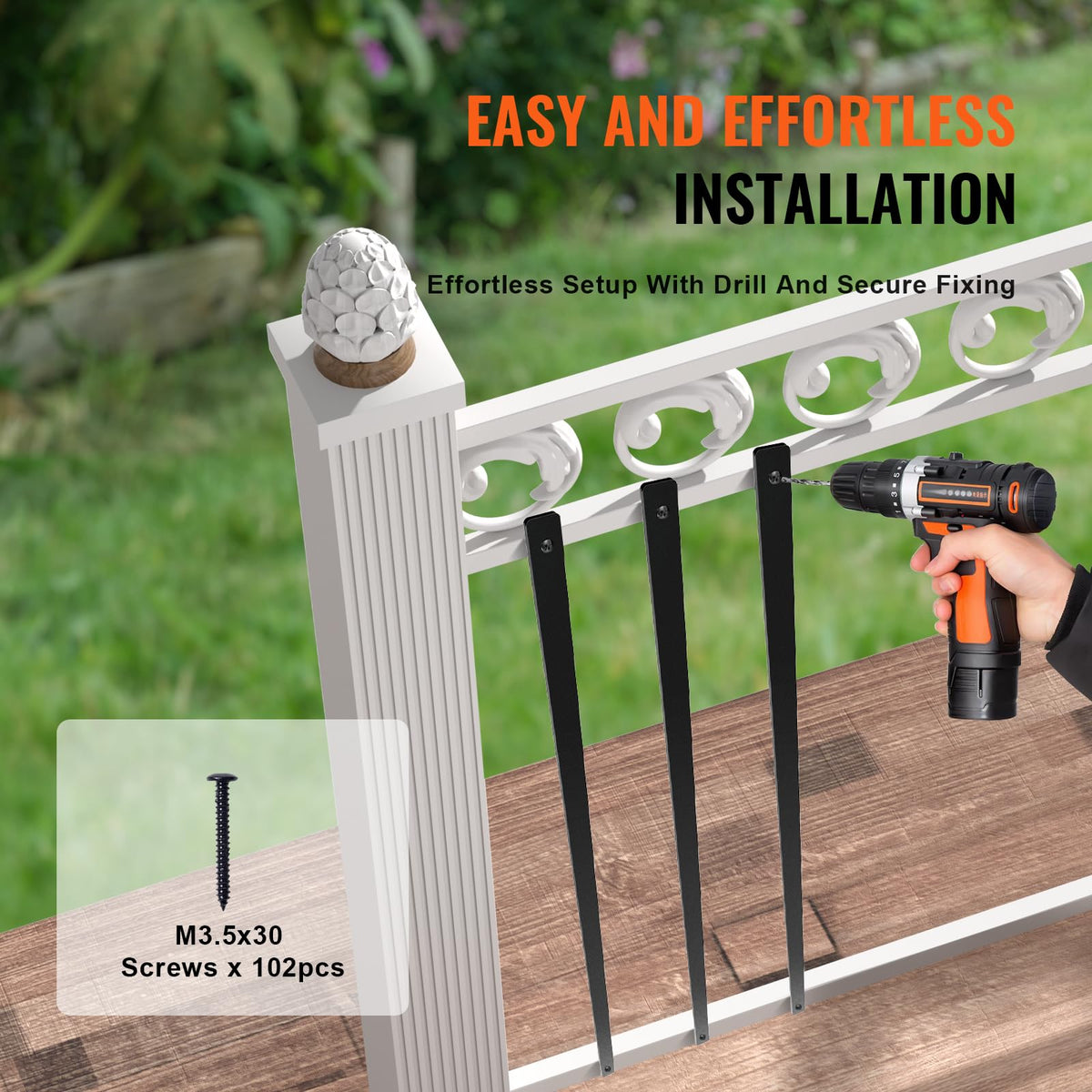 29.5"x1" Flat Aluminum Alloy 51 Pack Satin Black Metal Balusters S6369