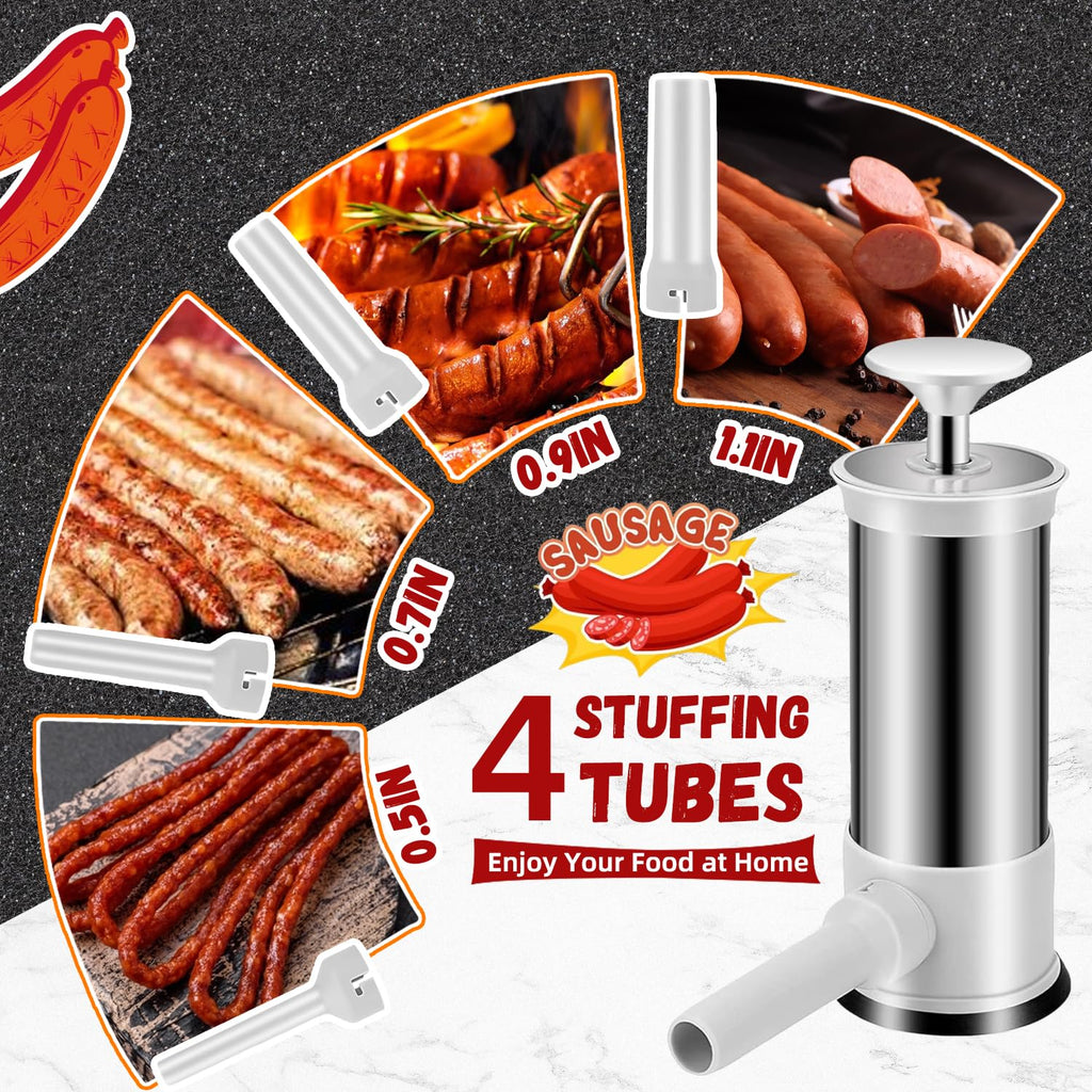 2.2lb Stainless Steel Sausage Stuffer with 4 Stuffing Tubes O8080
