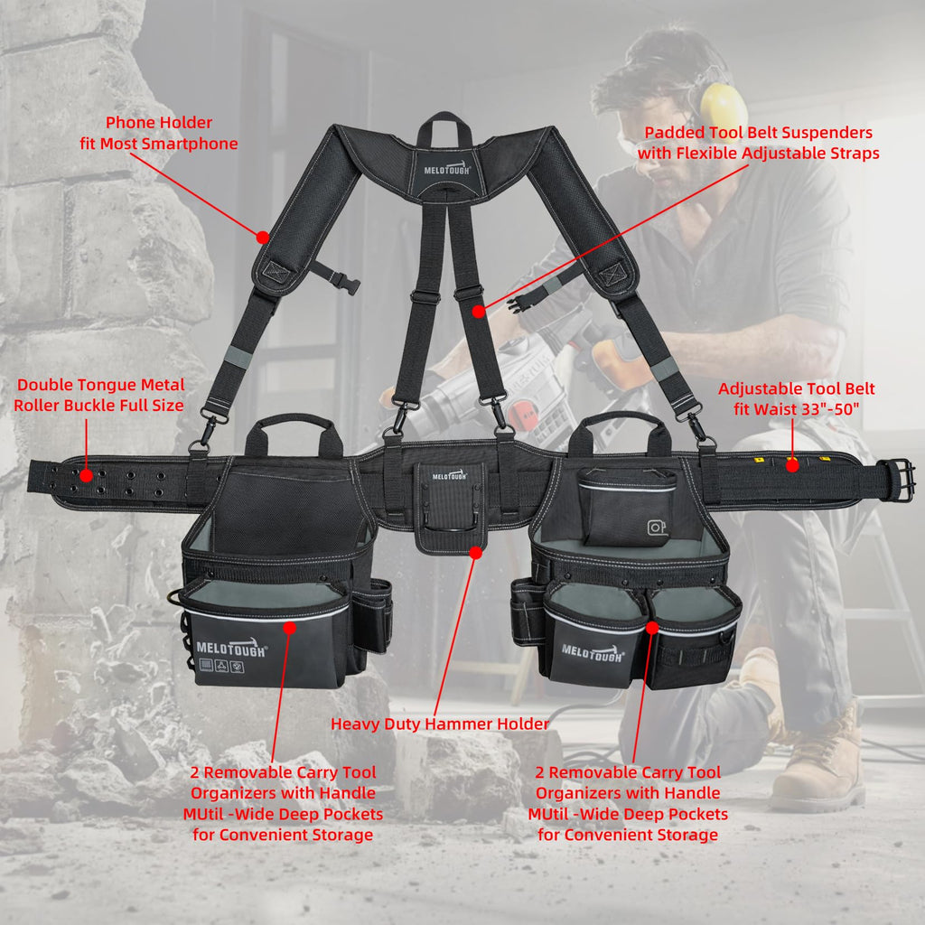 Tool Belt with Suspenders 32 Pockets 34"-48" Waist S206
