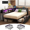 Gray Twin Corner Bed Frame with Storage Bookcase and Headboard G334613