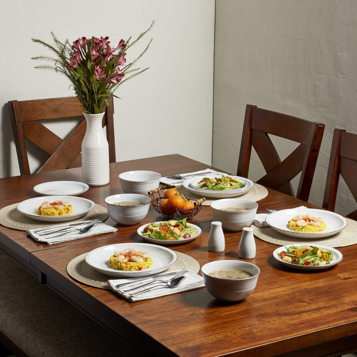 White 12 Piece Stoneware Dinnerware Set K875785