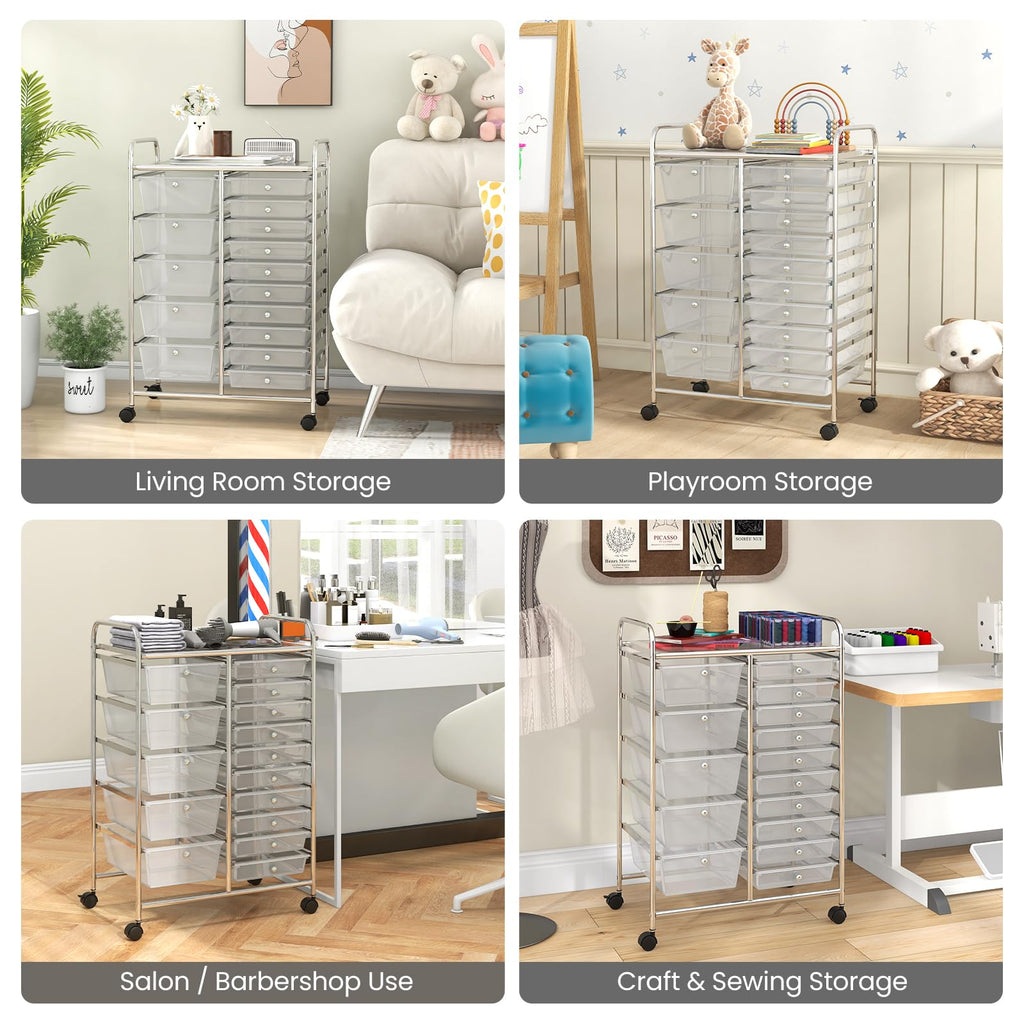 15 Drawer Rolling Storage Cart with Metal Frame Q416