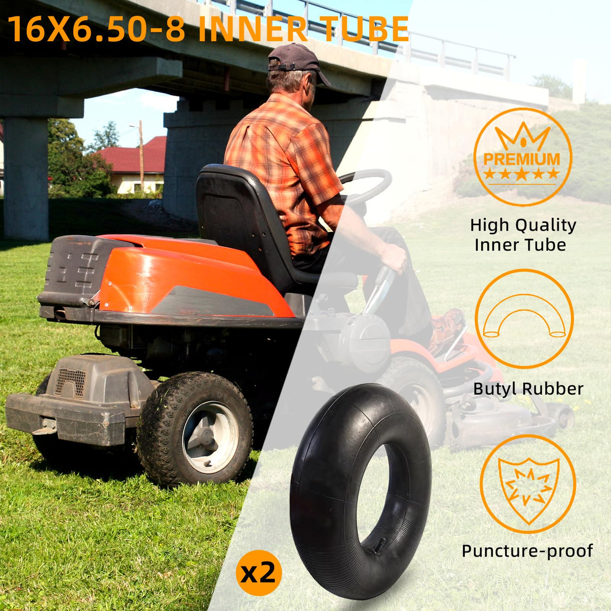 2 Pack 16x6.50-8/7.50-8 Lawn Mower Tire Inner Tubes with TR-13 Straight Valve Stem S8517