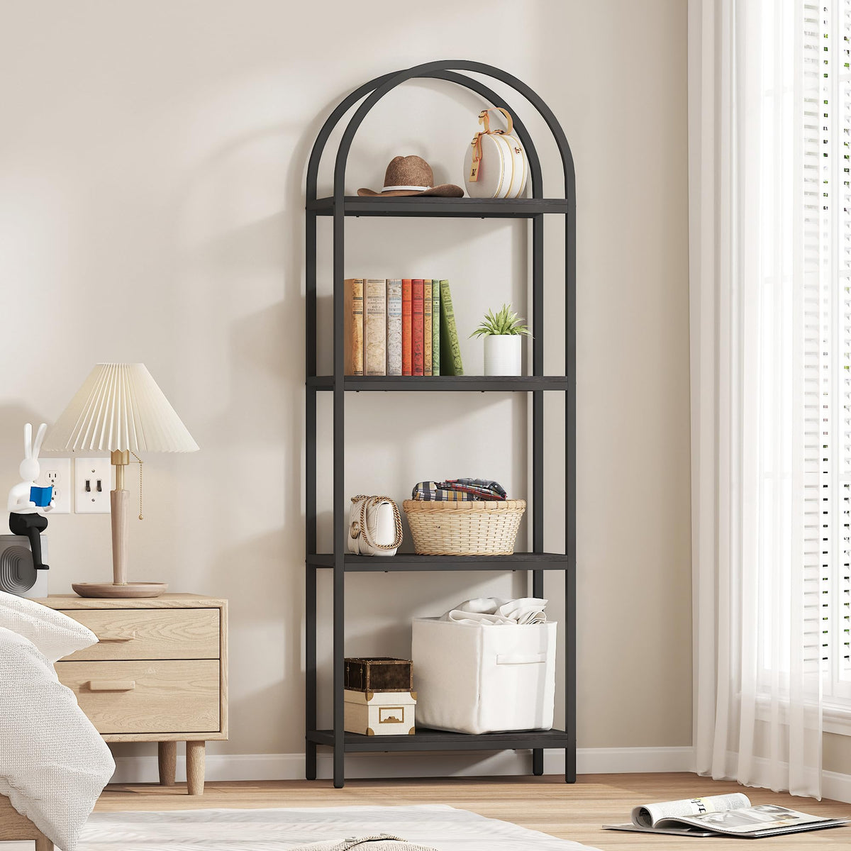 4 Tier Arched Black Bookshelf P9403