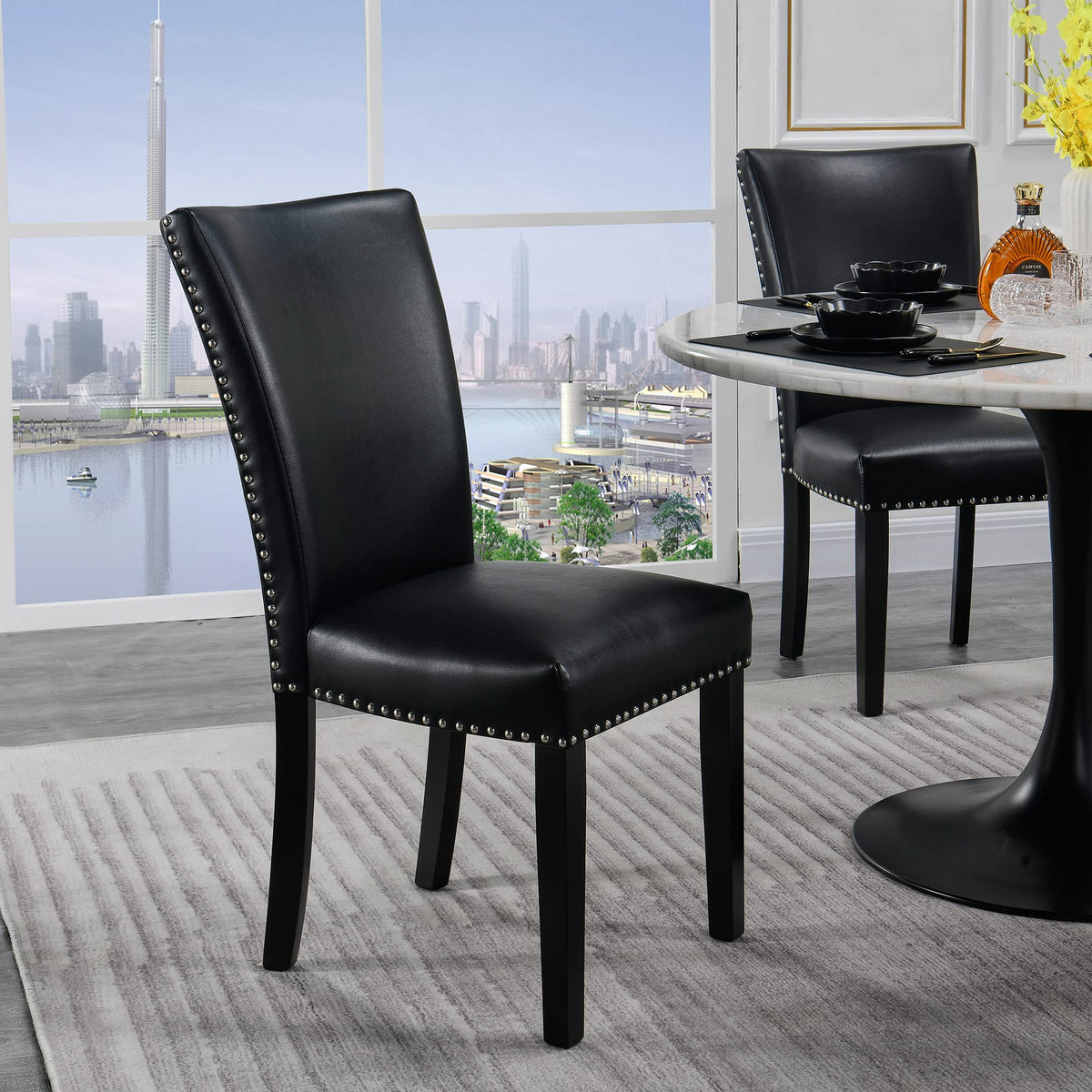 Faux Leather Upholstered Dining Chairs Set of 2 Black N569056