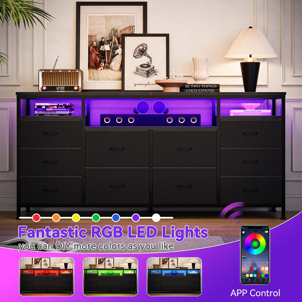 10 Drawer Dresser TV Stand with LED Lights and Power Outlets X937