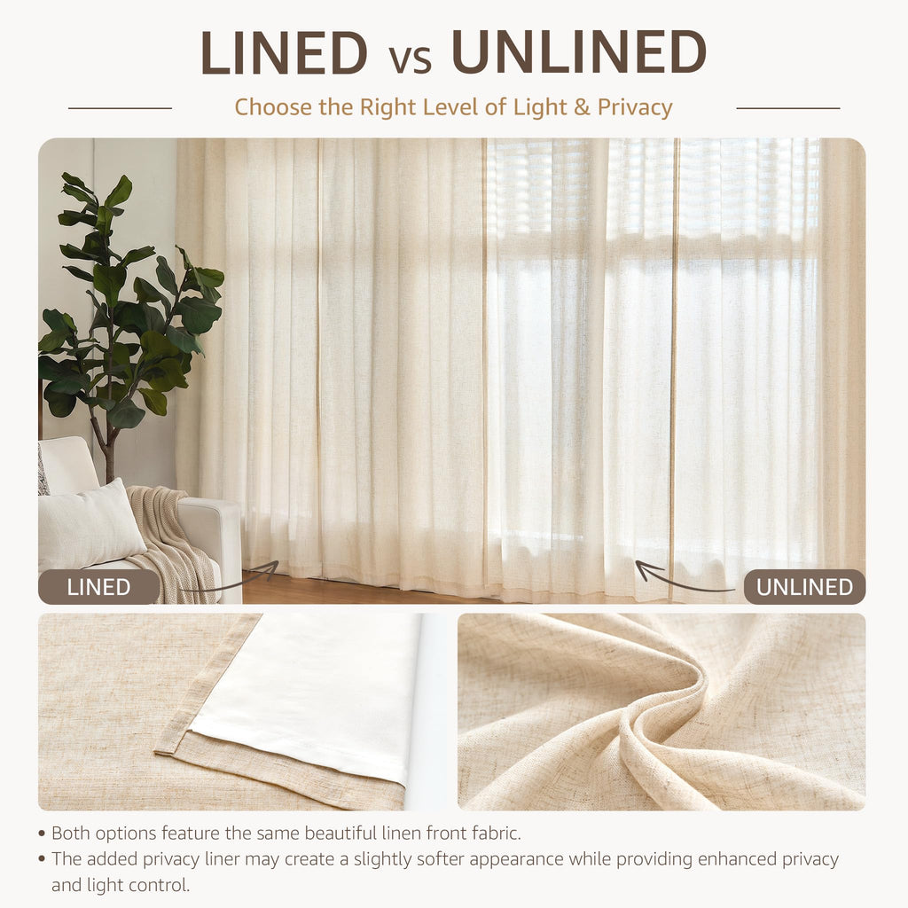 Linen Curtain 84 Inch Light Filtering Grommet 1 Panel Beige R517994
