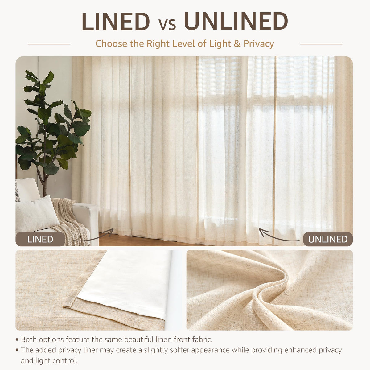 Linen Curtain 84 Inch Light Filtering Grommet 1 Panel Beige R517994