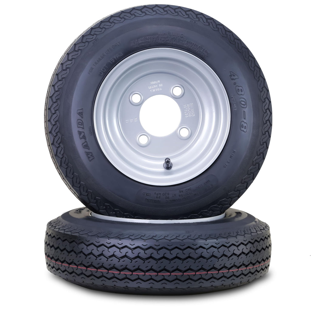 Trailer Tire Wheel 4.80-8 6-Ply with 4 Lugs on 4 Silver Rim Pk2 R488