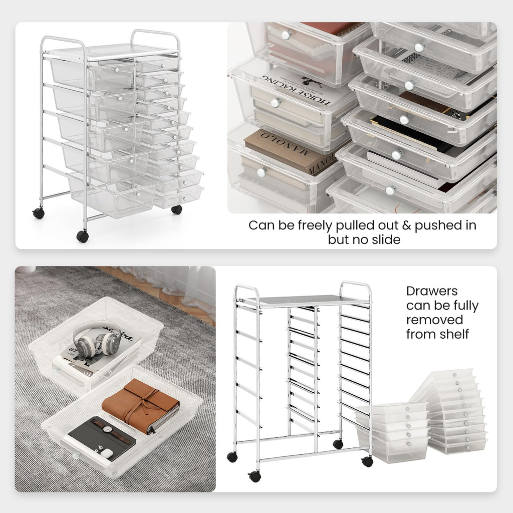 15 Drawer Rolling Storage Cart with Metal Frame Q416