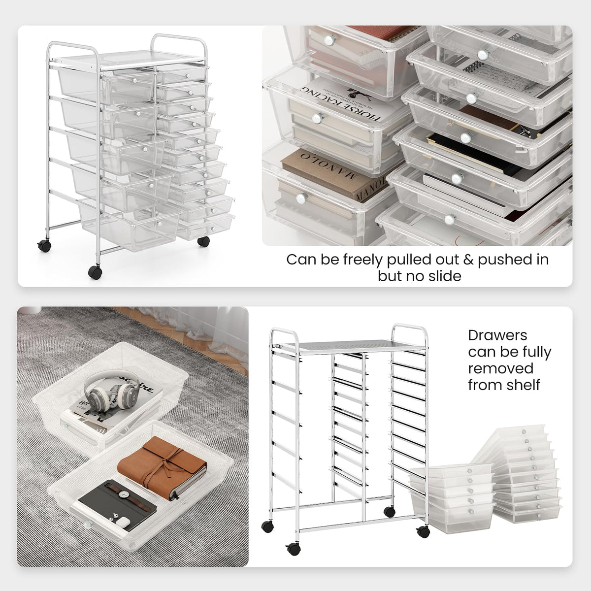 15 Drawer Rolling Storage Cart with Metal Frame Q416
