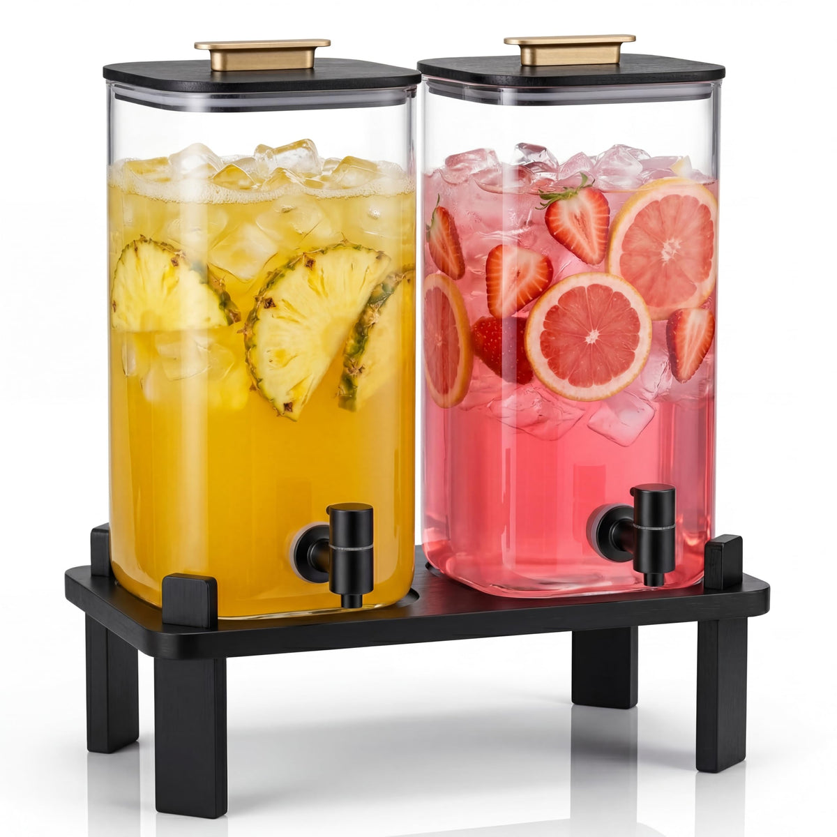 2 PCS 3 Gallon Glass Beverage Dispenser with Wood Stand T3713