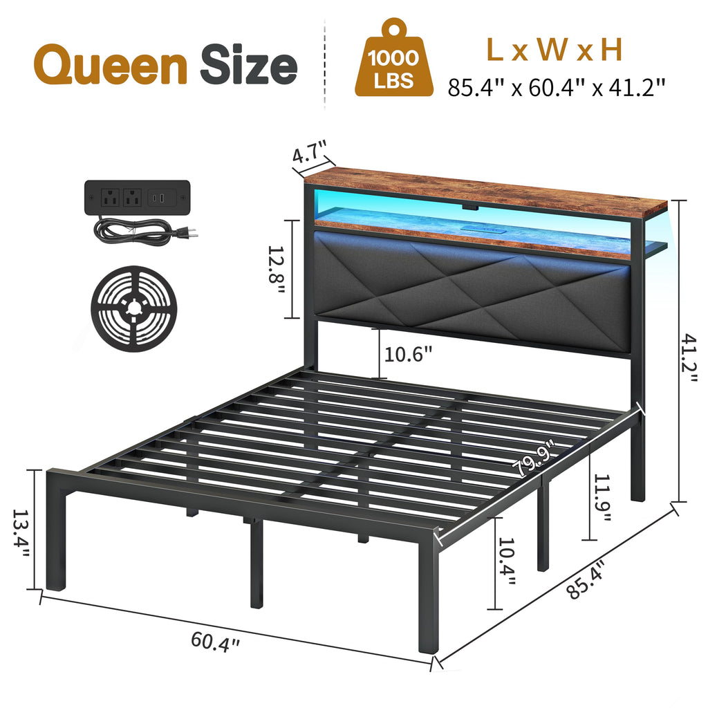 Queen Bed Frame with USB Charging Station P810