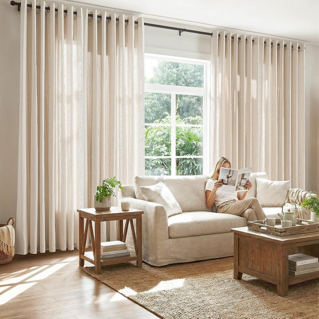 Linen Curtain 84 Inch Light Filtering Grommet 1 Panel Beige R517994