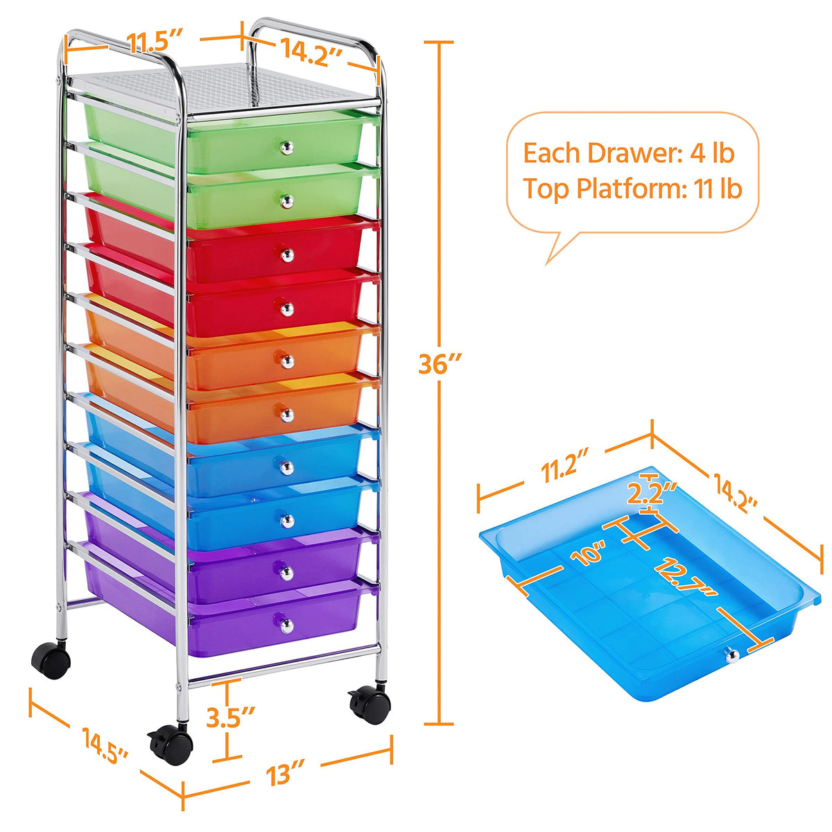 10 Drawer Rolling Cart with Locking Wheels V188
