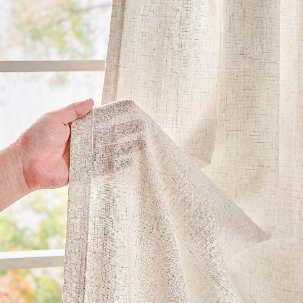 Linen Curtain 84 Inch Light Filtering Grommet 1 Panel Beige R517994