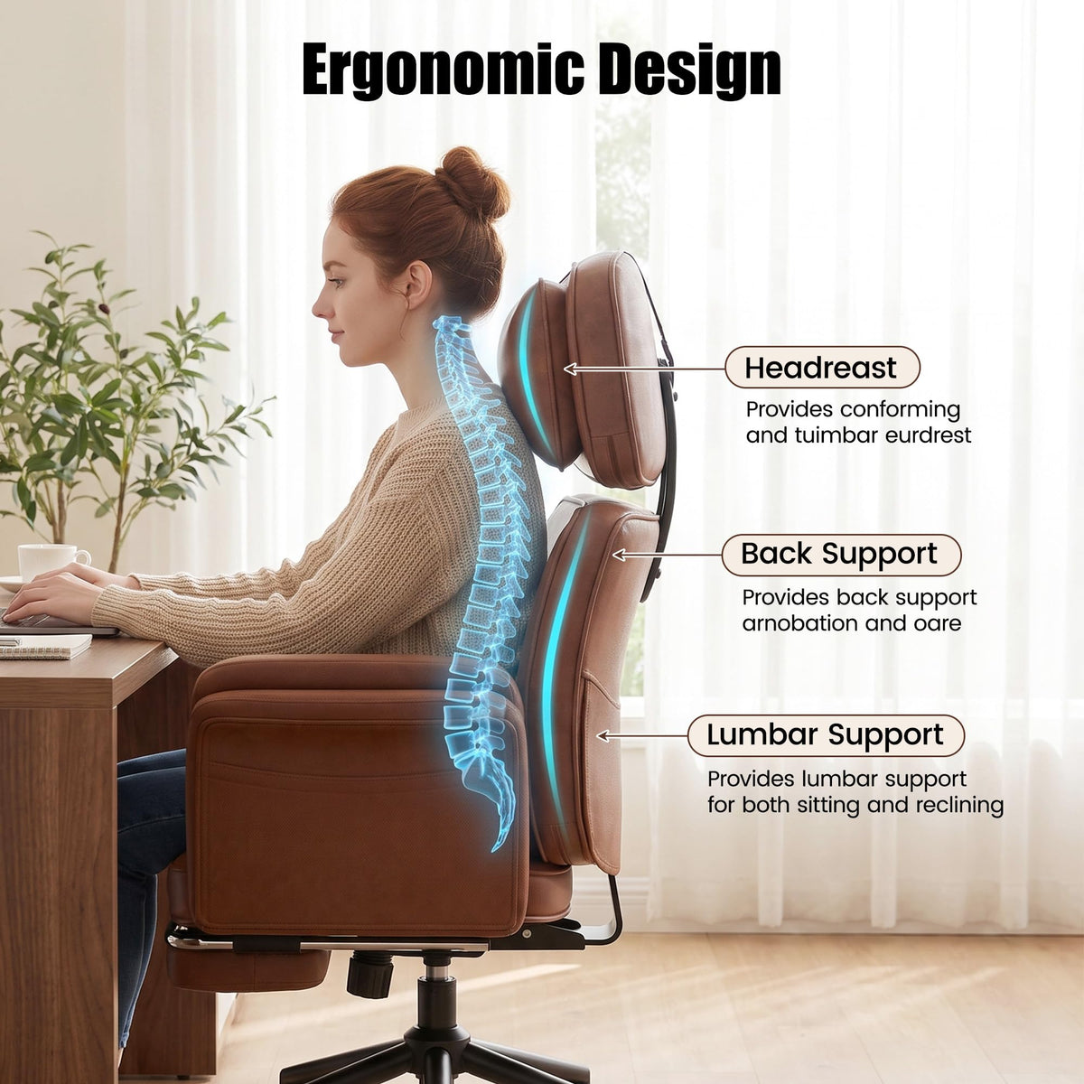 Brown Criss Cross Office Chair with Flip-Up Armrests and Headrest L876