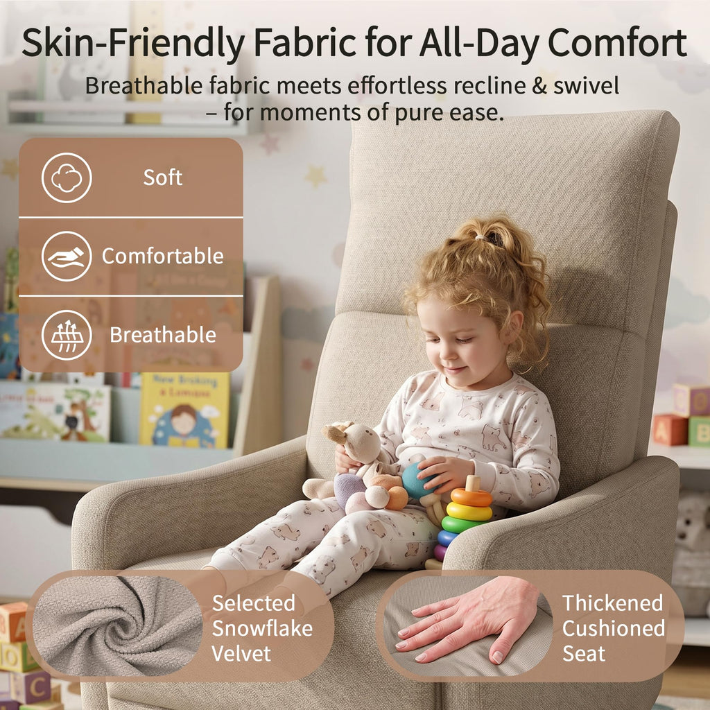Light Brown Velvet Swivel Rocker Recliner Chair V9658
