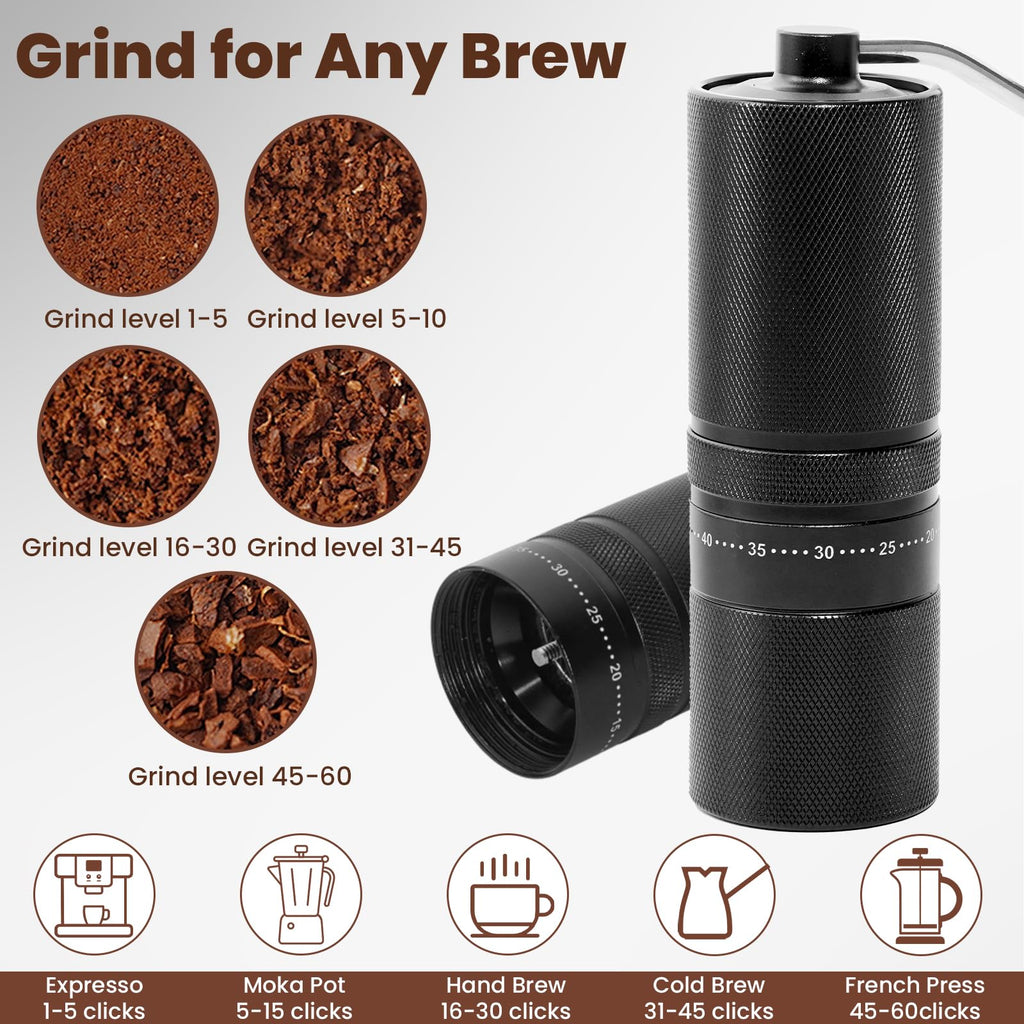 Manual Coffee Grinder with 60 Adjustable Settings, 28g Capacity, Stainless Steel Conical Burr D7298