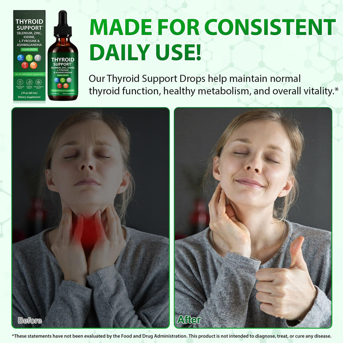Iodine Selenium Zinc Ashwagandha L-Tyrosine Thyroid Support Liquid Drops 2 Fl Oz T43086