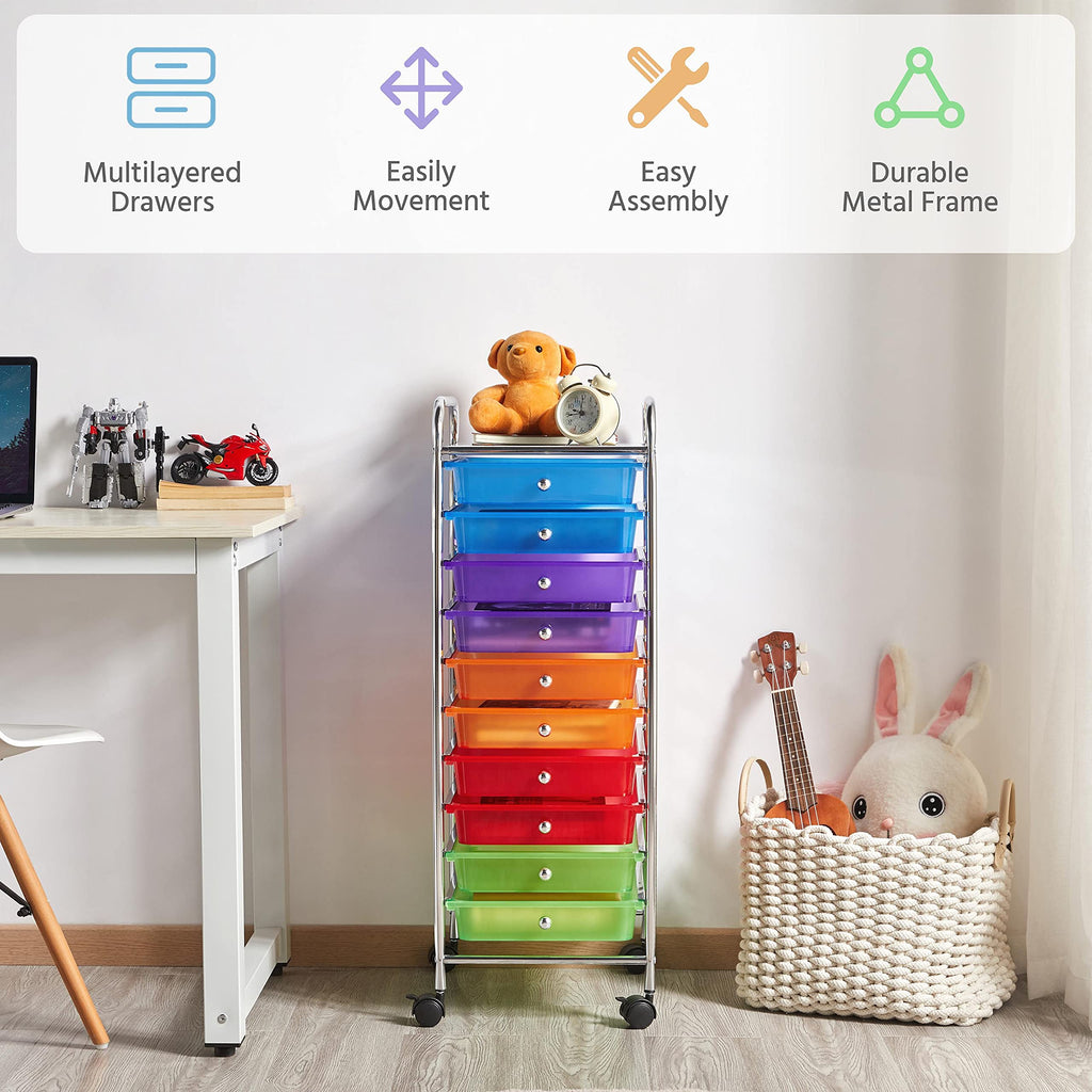 10 Drawer Rolling Cart with Locking Wheels V188
