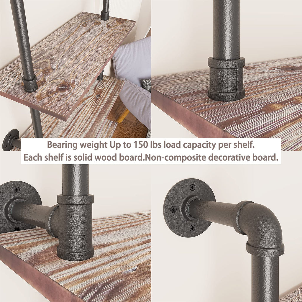 5 Tier Solid Wood Industrial Pipe Ladder Shelf L207