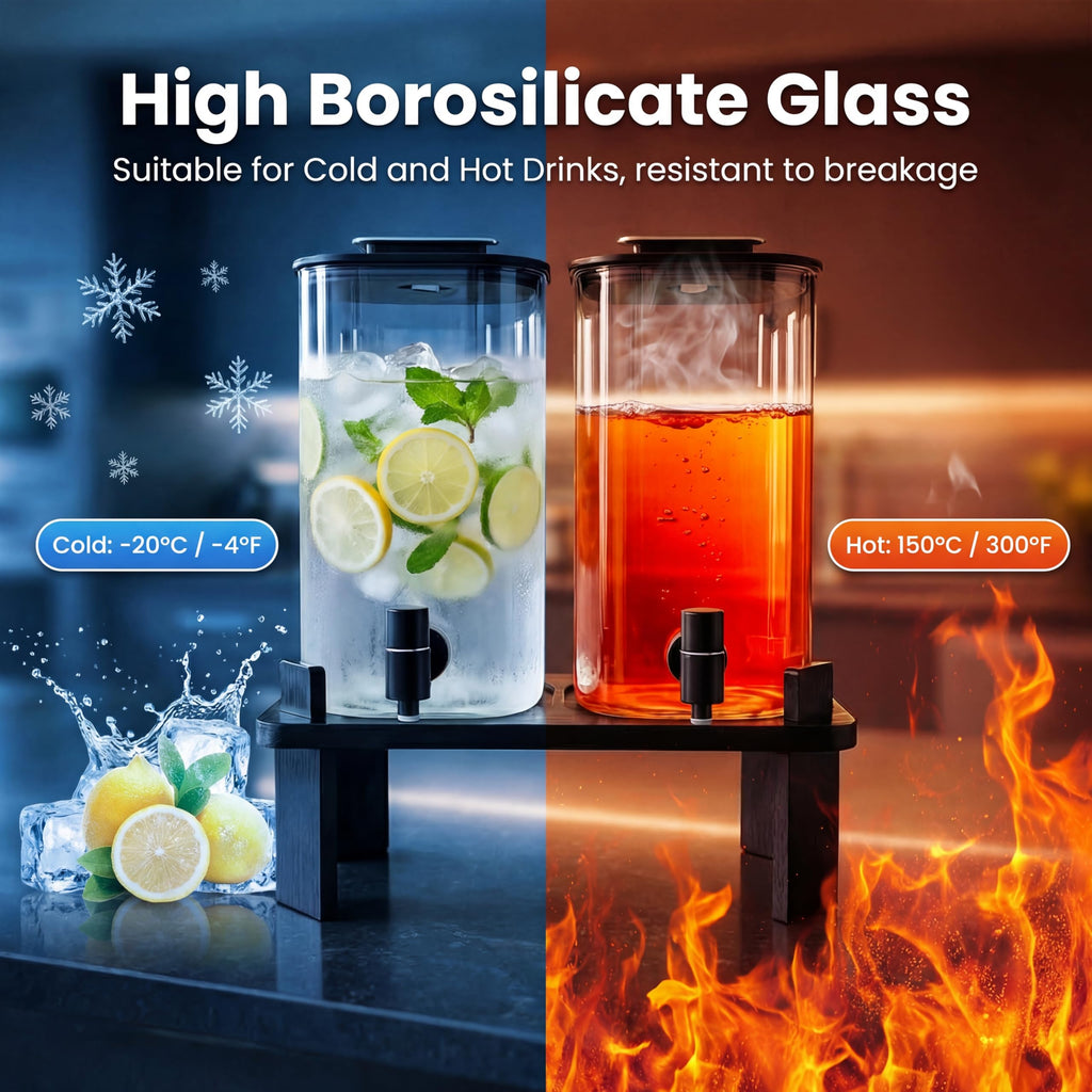 2 PCS 3 Gallon Glass Beverage Dispenser with Wood Stand T3713