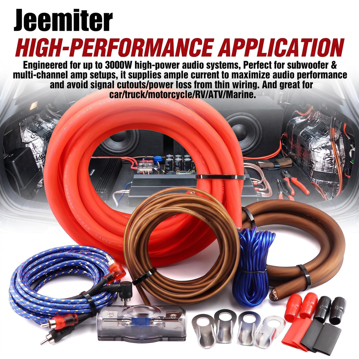 0 Gauge 3000W Amp Wiring Kit with 100A AGU Fuse B744