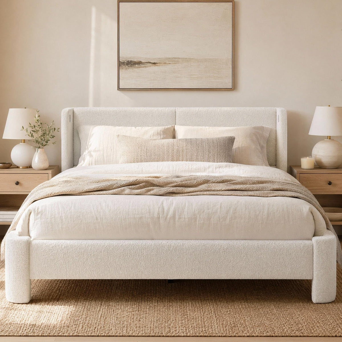 Queen Bed Frame with USB Ports & Wingback Headboard A5762